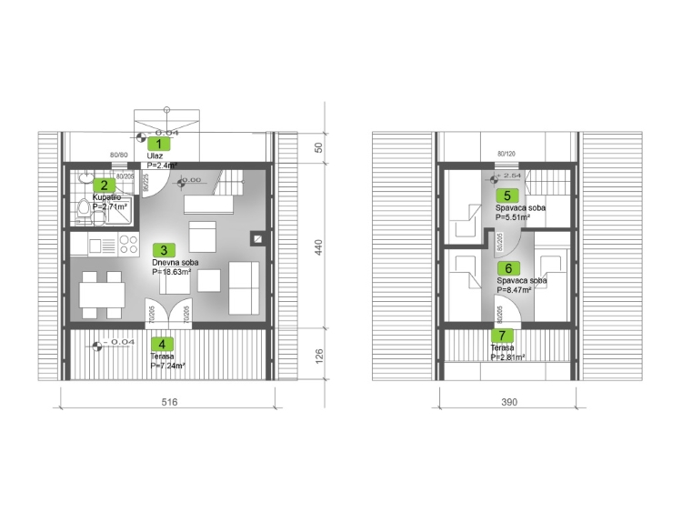Montažna kuća Golija Negal Ivanjica | Tip Montažne kuće 30 - tehnički plan